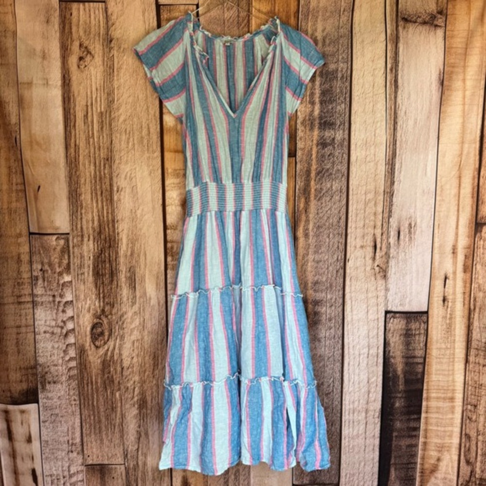 Rails Dress Amellia Kona Stripe Linen Coastal Summer Style Midi Beach Size Small